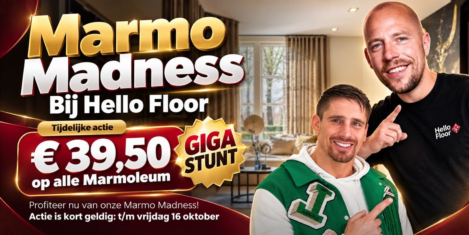 Marmo Madness bij Hello Floor: tijdelijk € 39,50 per m² op alle marmoleum, t/m vrijdag 16 oktober